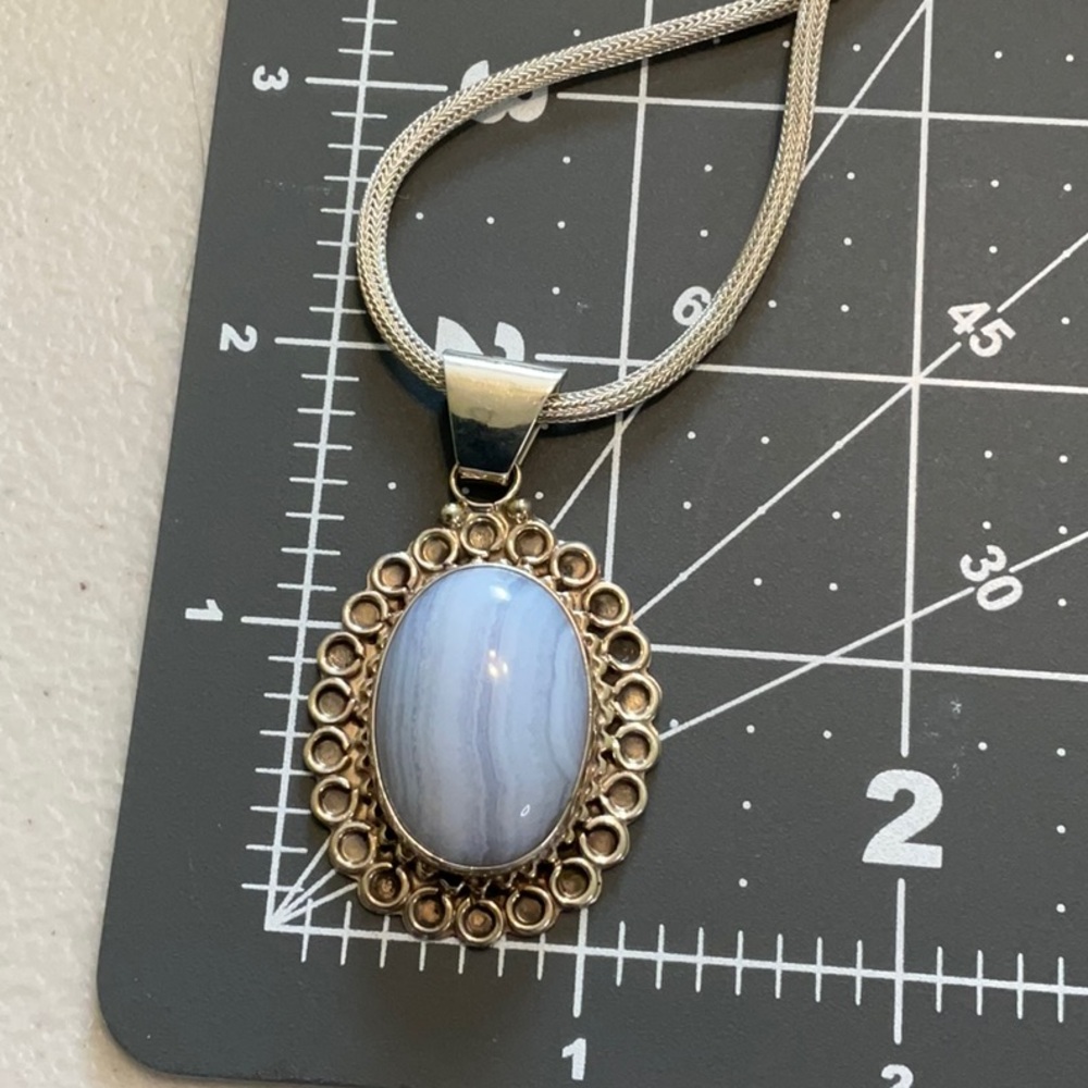 Elegant Silver Jay King Blue Lace Agate Necklace - Picture 4 of 5
